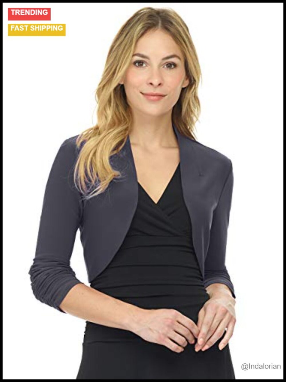 Women's Soft Knit Stretch Bolero Shrug Ruched 3/4 Sleeves